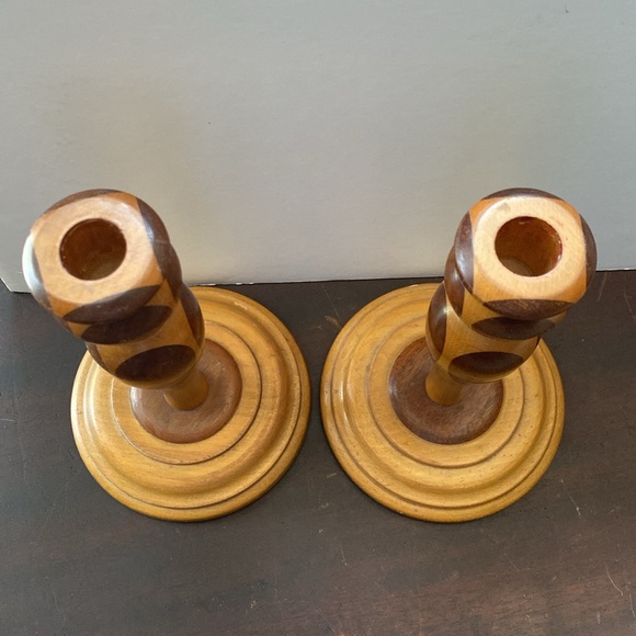 Midcentury wood candle holders. - Picture 3 of 12